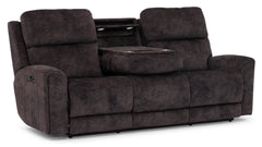 Bachelor reclining sofa front view — Oregon-made custom fabric sofa