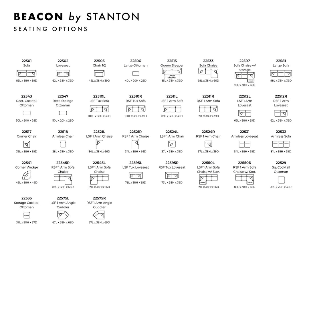 Beacon Custom Sofa / Sectional and Sofa Bed spec sheet - custom Stanton seating - Whats New Furniture Portland OR