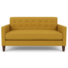 Blazer Loft Sofa in Vintage Saffron mustard woven front view - mid-century apartment sofa by Stanton - Whats New Furniture Portland OR