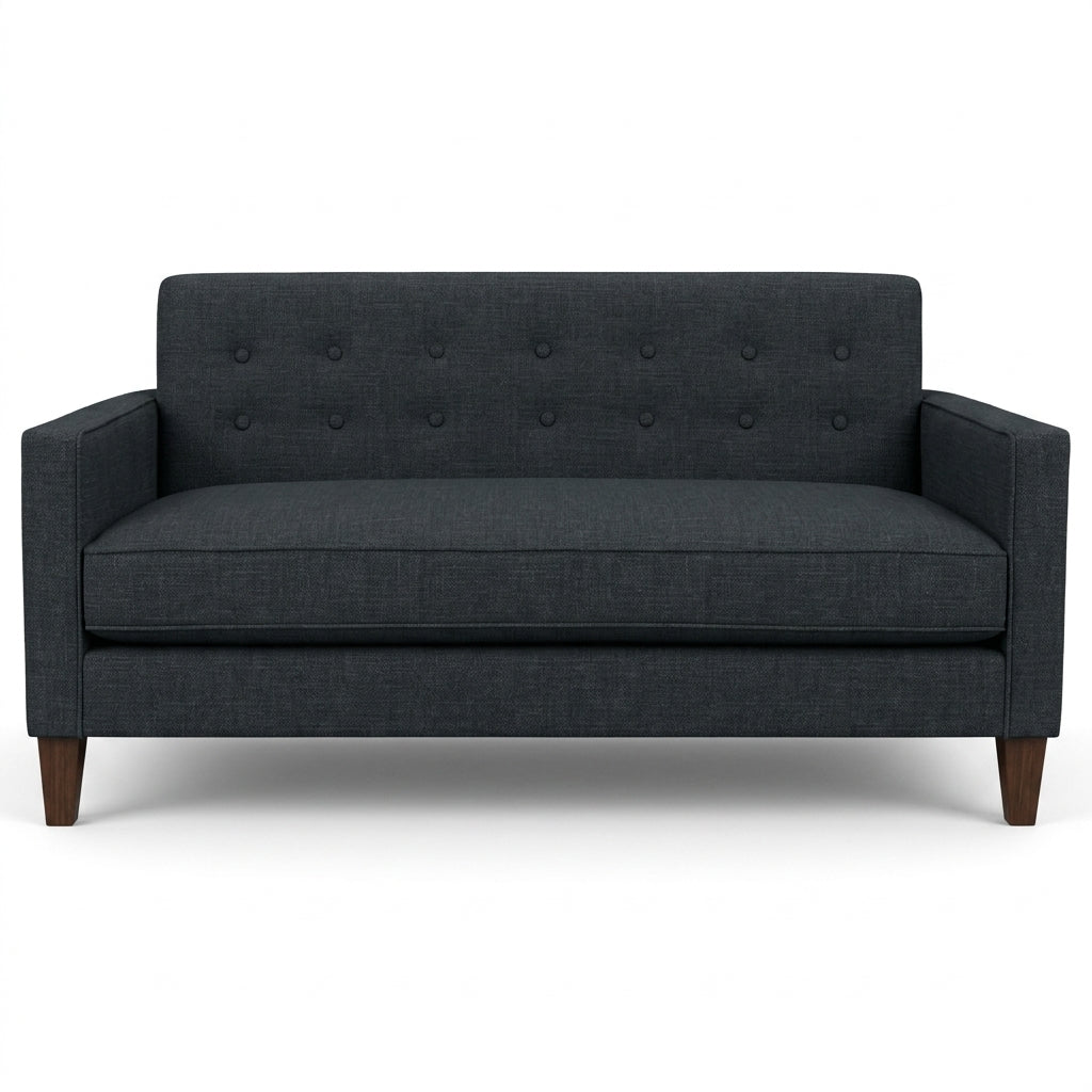 Blazer Loft Sofa in Lilou Denim navy denim chenille front view - mid-century apartment sofa by Stanton - Whats New Furniture Portland OR