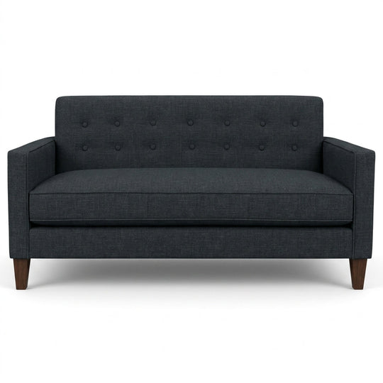Blazer Loft Sofa in Lilou Denim navy denim chenille front view - mid-century apartment sofa by Stanton - Whats New Furniture Portland OR