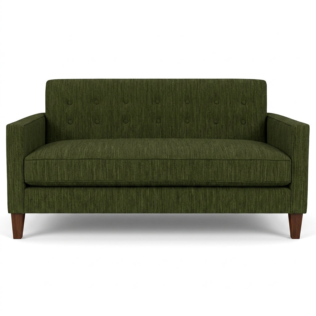 Blazer Loft Sofa in Lush Spinach forest green chenille front view - mid-century apartment sofa by Stanton - Whats New Furniture Portland OR