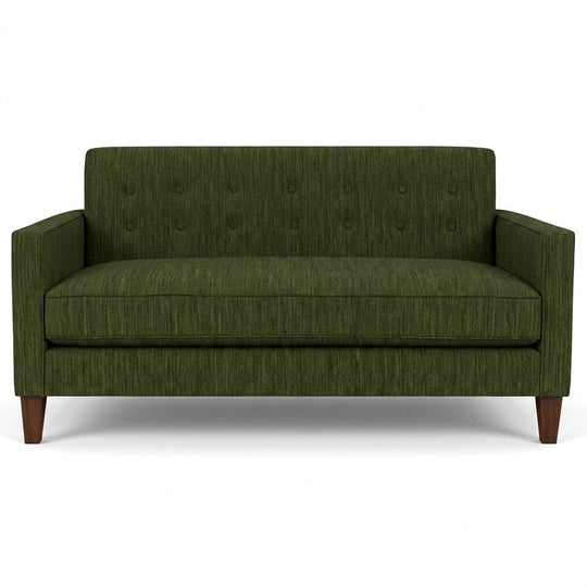 Blazer Loft Sofa in Lush Spinach forest green chenille front view - mid-century apartment sofa by Stanton - Whats New Furniture Portland OR
