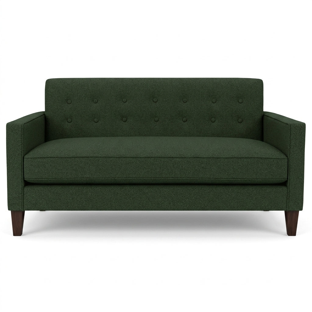 Blazer Loft Sofa in Rio Spinach deep emerald chenille front view - mid-century apartment sofa by Stanton - Whats New Furniture Portland OR
