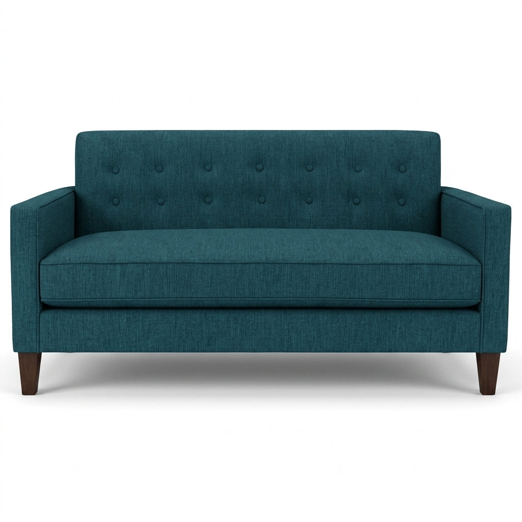 Blazer Loft Sofa in Lush Turquoise deep teal chenille front view - mid-century apartment sofa by Stanton - Whats New Furniture Portland OR