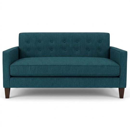 Blazer Loft Sofa in Lush Turquoise deep teal chenille front view - mid-century apartment sofa by Stanton - Whats New Furniture Portland OR