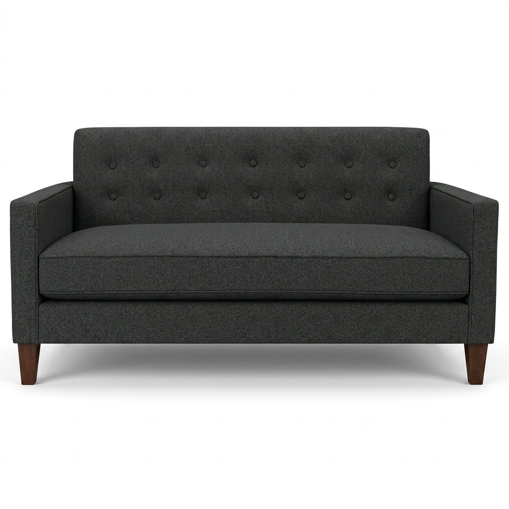 Blazer Loft Sofa in Dominator Charcoal charcoal performance front view - mid-century apartment sofa by Stanton - Whats New Furniture Portland OR