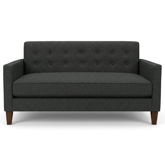Blazer Loft Sofa in Dominator Charcoal charcoal performance front view - mid-century apartment sofa by Stanton - Whats New Furniture Portland OR