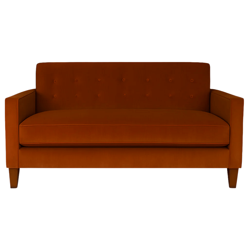 Blazer Loft Sofa in Marquis Rust rust velvet front view - mid-century apartment sofa by Stanton - Whats New Furniture Portland OR