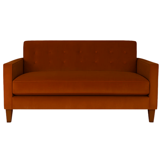 Blazer Loft Sofa in Marquis Rust rust velvet front view - mid-century apartment sofa by Stanton - Whats New Furniture Portland OR