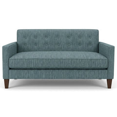 Blazer Loft Sofa in Tribute Seamist blue-grey woven front view - mid-century apartment sofa by Stanton - Whats New Furniture Portland OR