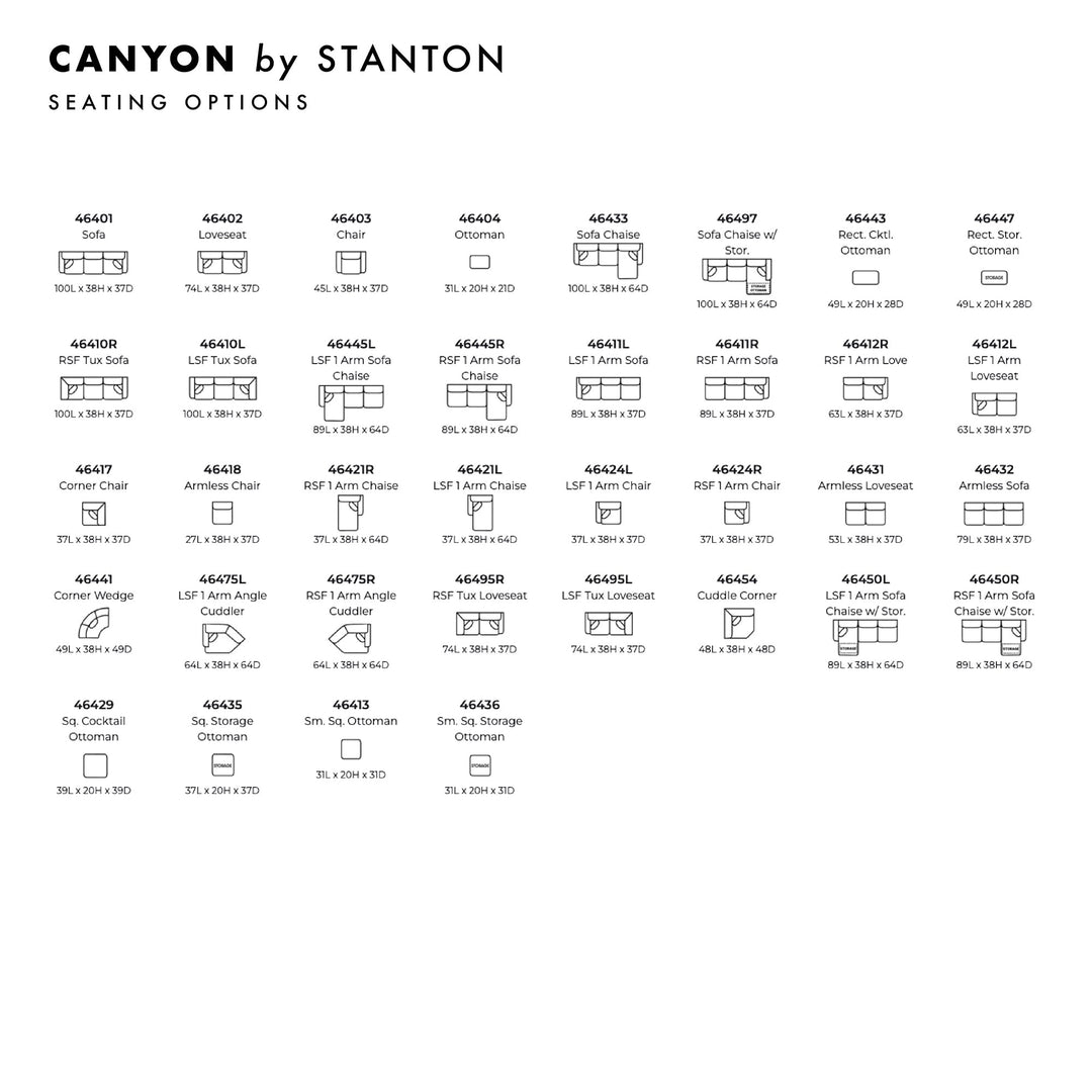 Canyon Custom Sofa / Sectional spec sheet - custom sofa sectional by Stanton - Whats New Furniture Portland OR