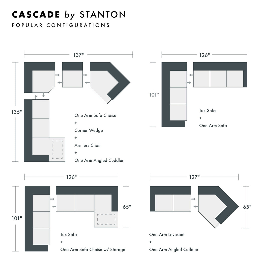Cascade Custom Sofa / Sectional and Sofa Bed sectional configuration view - custom Stanton seating - Whats New Furniture Portland OR