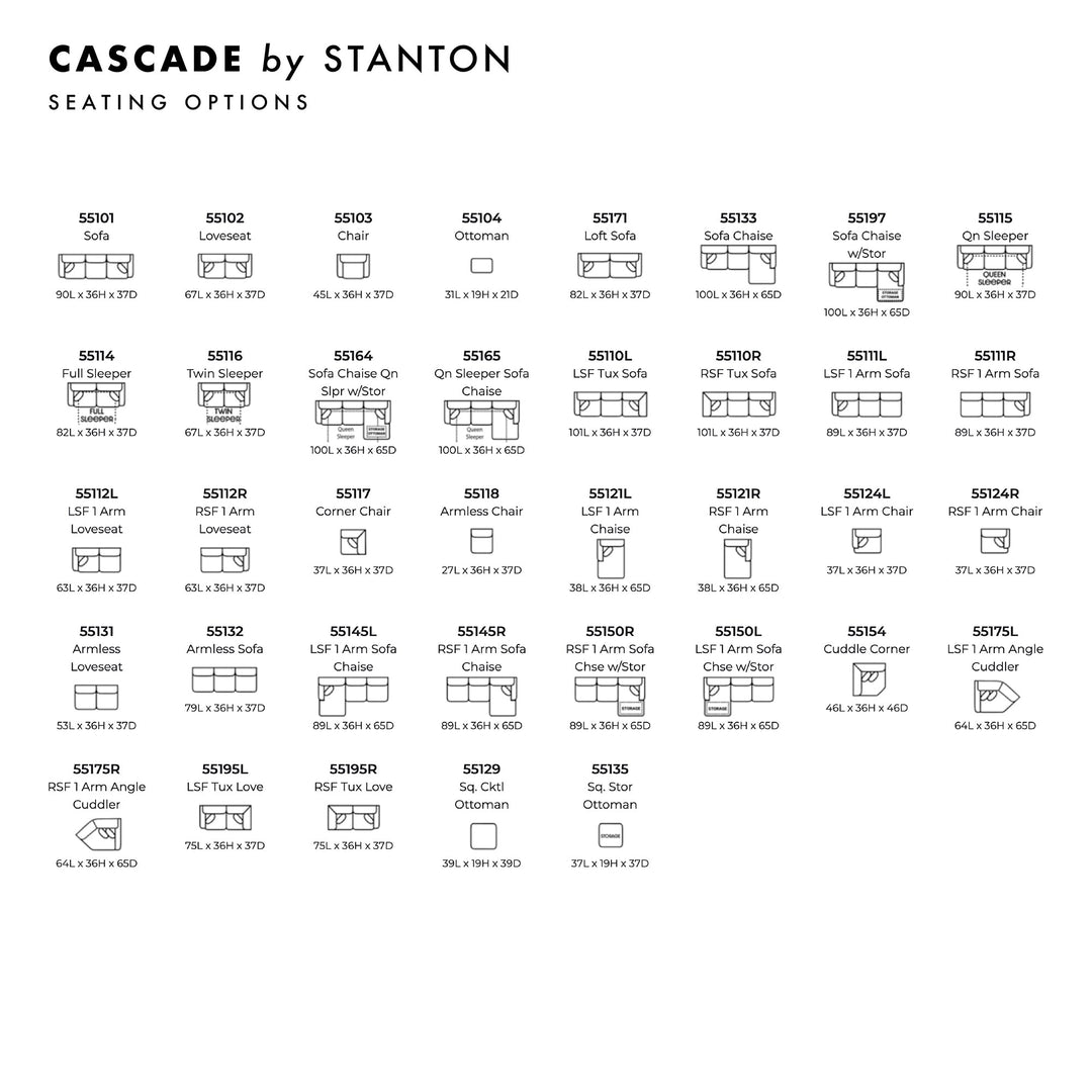 Cascade Custom Sofa / Sectional and Sofa Bed spec sheet - custom Stanton seating - Whats New Furniture Portland OR