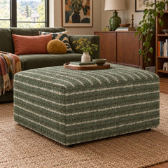 Crosby Ottoman in Mio Herb styled in a Portland Craftsman living room - Whats New Furniture