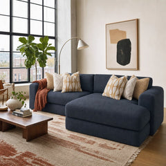 Drift Deep Sectional in Brisbane Indigo styled in a bright Portland loft living room - Stanton - Whats New Furniture