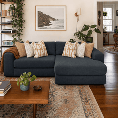 Drift Deep Sectional in Brisbane Indigo styled in a Portland home - Whats New Furniture