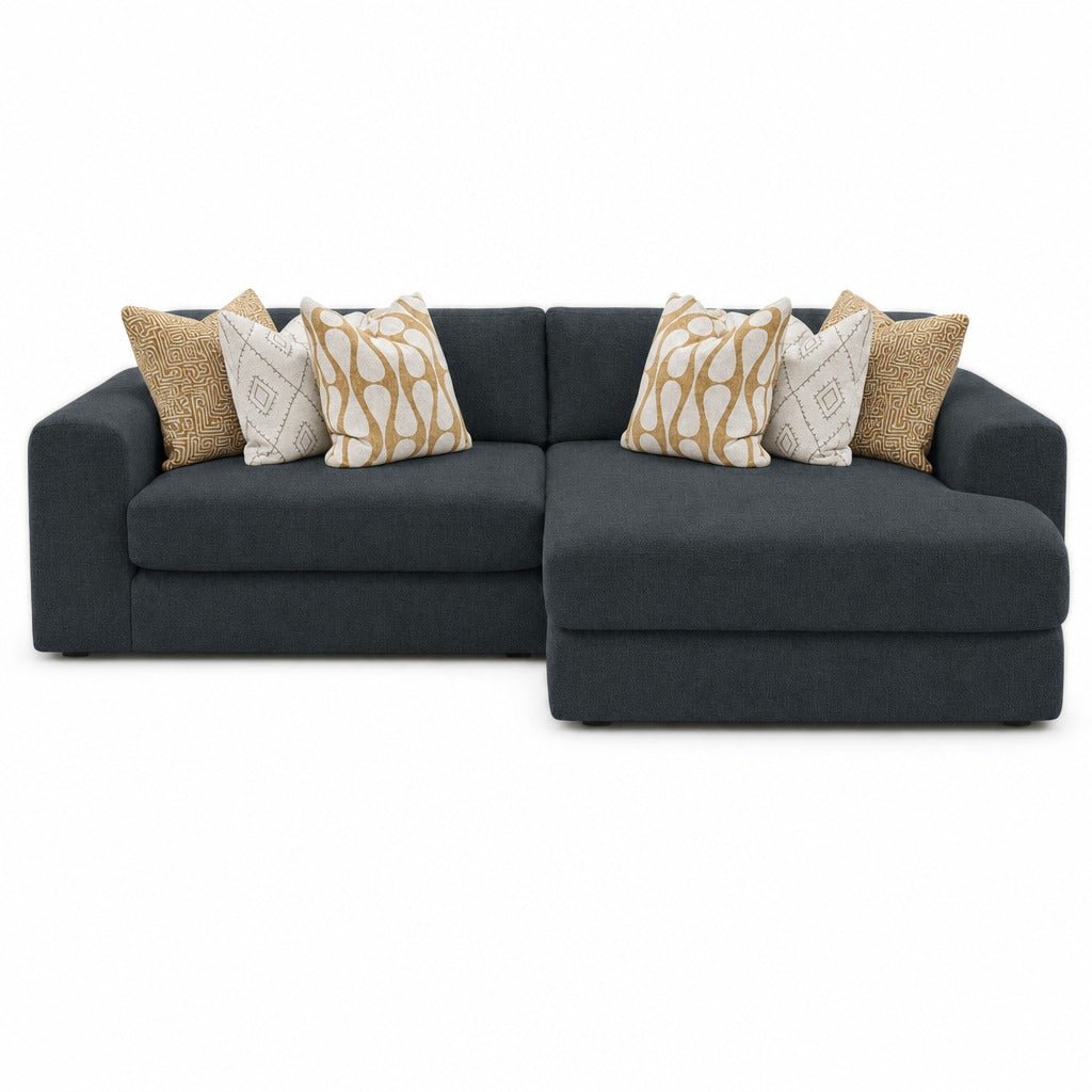 Drift Deep Sectional in Brisbane Indigo front view - Oregon-made dark slate-indigo sectional by Stanton - Whats New Furniture Portland OR
