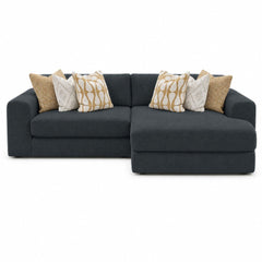 Drift Deep Sectional in Brisbane Indigo front view - Oregon-made dark slate-indigo sectional by Stanton - Whats New Furniture Portland OR