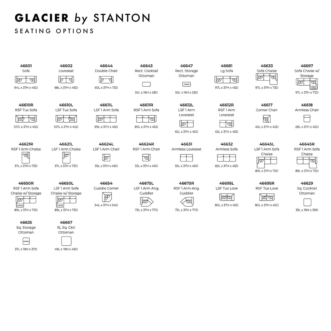 Glacier Custom Sofa / Sectional spec sheet - custom sofa sectional by Stanton - Whats New Furniture Portland OR