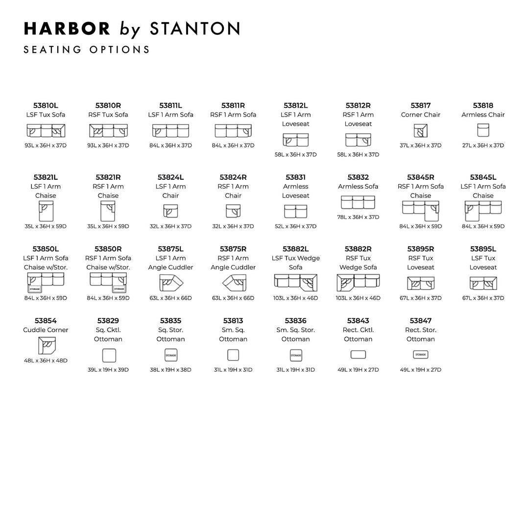 Harbor Custom Sofa / Sectional spec sheet - custom sofa sectional by Stanton - Whats New Furniture Portland OR