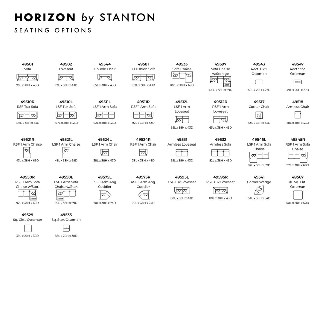Horizon Custom Sofa / Sectional spec sheet - custom sofa sectional by Stanton - Whats New Furniture Portland OR