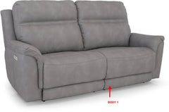 Klamath reclining sofa front view — Oregon-made custom fabric sofa
