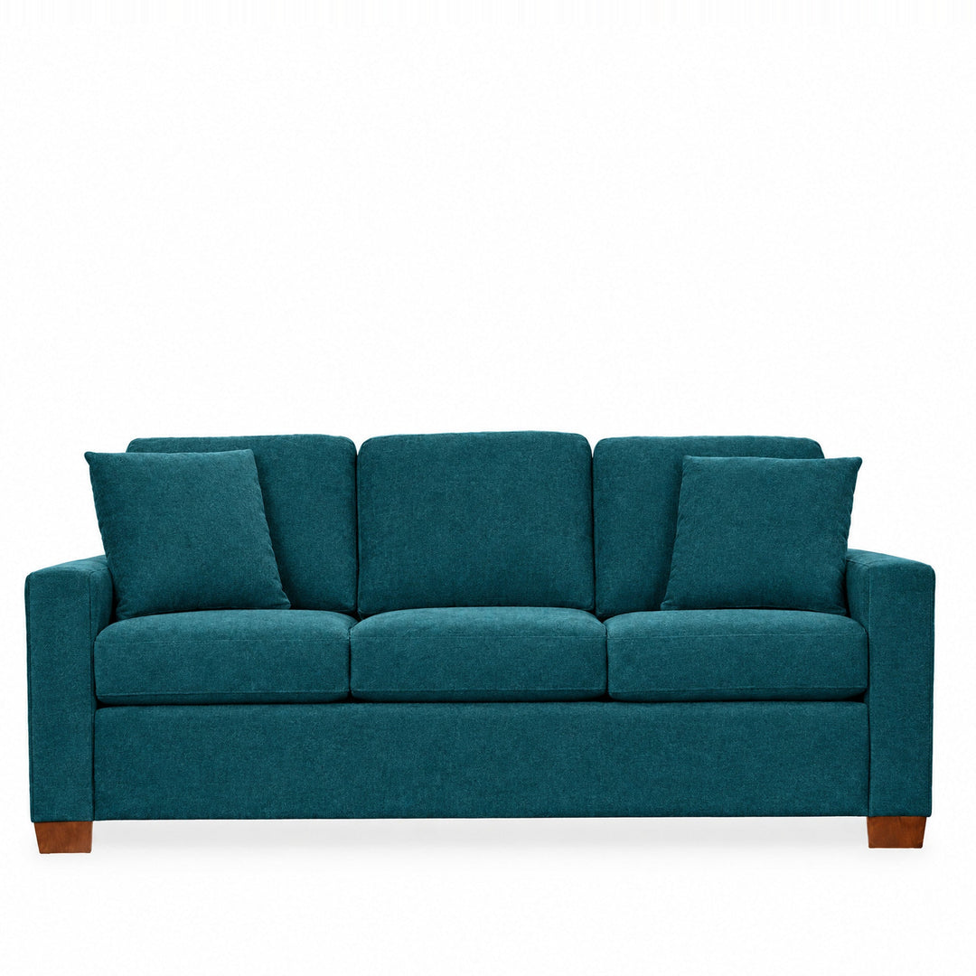 Legacy Sleeper Sofa in Sensation Turquoise — studio front view - mid-century sleeper sofa by Stanton - Whats New Furniture Portland OR