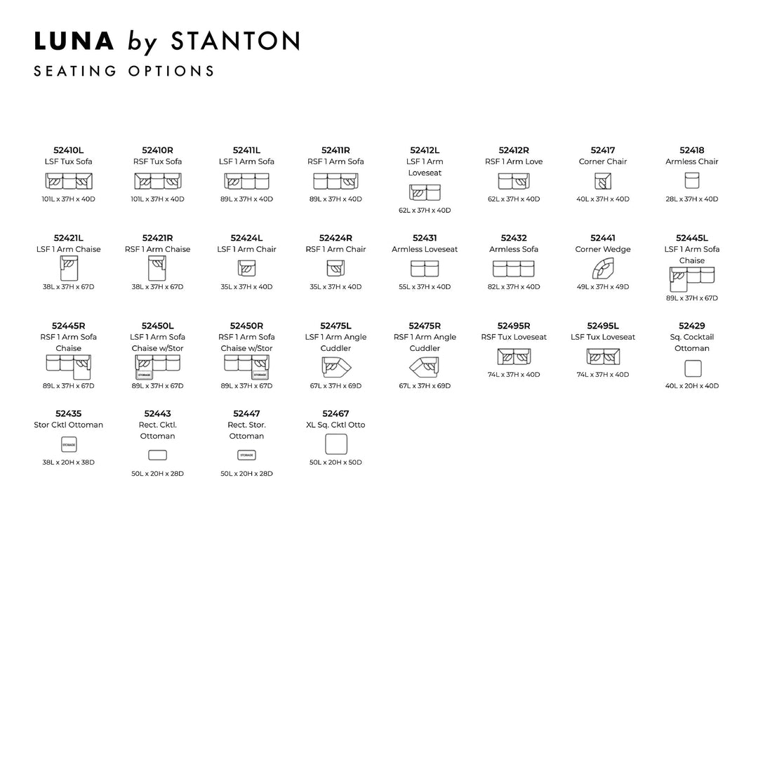 Luna Custom Sofa / Sectional spec sheet - custom sofa sectional by Stanton - Whats New Furniture Portland OR