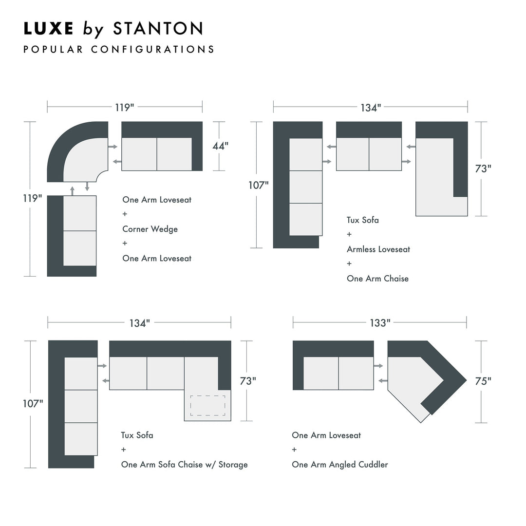 Luxe Custom Sofa / Sectional sectional configuration view - custom sofa sectional by Stanton - Whats New Furniture Portland OR