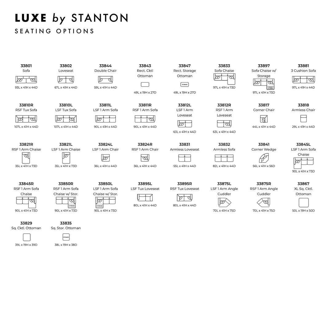 Luxe Custom Sofa / Sectional spec sheet - custom sofa sectional by Stanton - Whats New Furniture Portland OR
