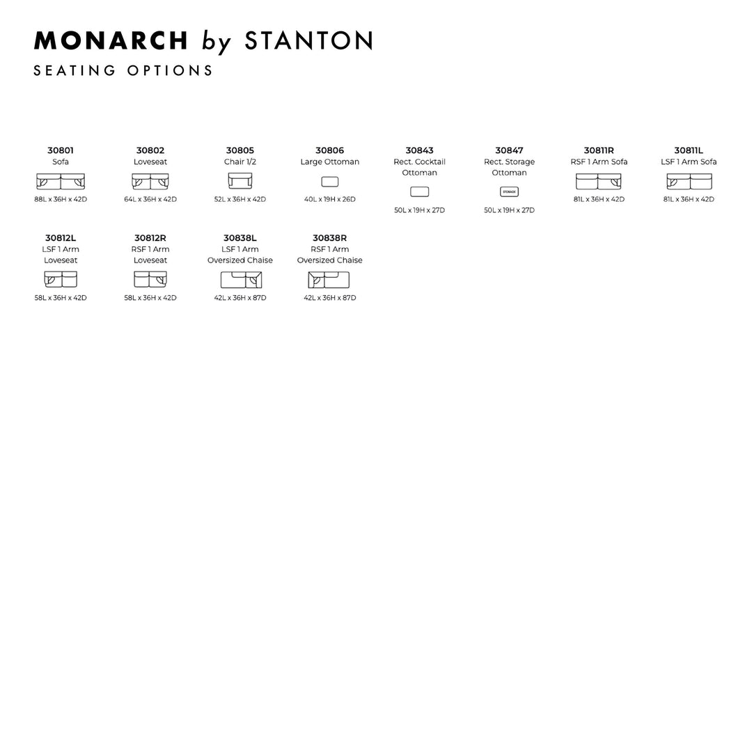 Monarch Custom Sofa / Sectional spec sheet - custom sofa sectional by Stanton - Whats New Furniture Portland OR