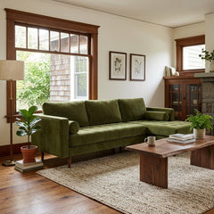 Nirvana Custom Sofa in Vintage Moss styled in a bright Portland craftsman living room - Whats New Furniture