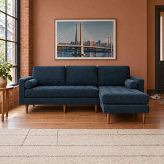 Nirvana Sofa Chaise in Lush Marine in a styled Eastside Portland loft living room - Whats New Furniture Portland OR