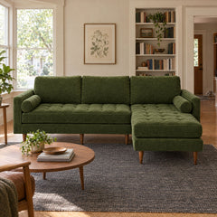 Nirvana Sofa Chaise in Lush Spinach styled in a Portland home - Whats New Furniture Portland OR
