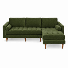 Nirvana Sofa Chaise in Lush Spinach chenille, front view, tufted seat - Whats New Furniture Portland OR