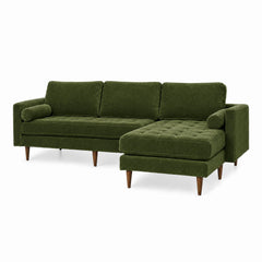 Nirvana Sofa Chaise in Lush Spinach chenille, three-quarter view, tufted seat - Whats New Furniture Portland OR