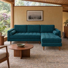 Nirvana Sofa Chaise in Lush Turquoise styled in a Portland home - Whats New Furniture Portland OR