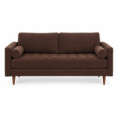 Nirvana Sofa in Rowana Currant fabric, front view, tufted seat - Whats New Furniture Portland OR