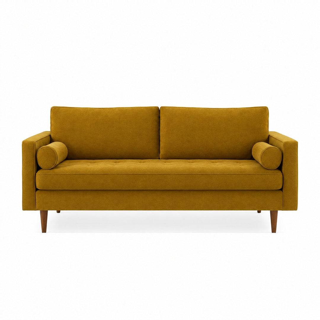 Nirvana Sofa in Vintage Saffron — studio front view - Oregon-made bench sofa by Stanton - Whats New Furniture Portland OR