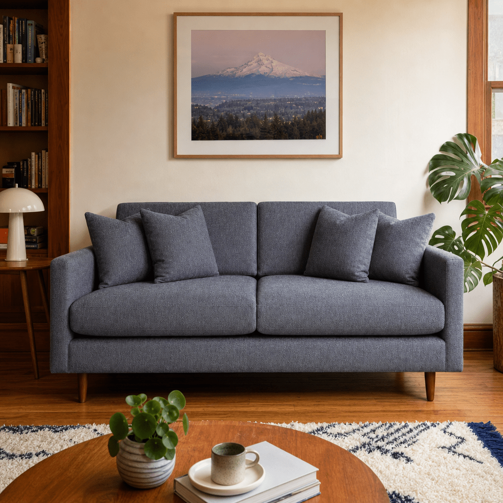 Oasis Loft Sofa in Mecca Navy styled in a Portland home - Whats New Furniture