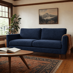 Oasis Loft Sofa in Vintage Sapphire styled in a Portland home - Whats New Furniture