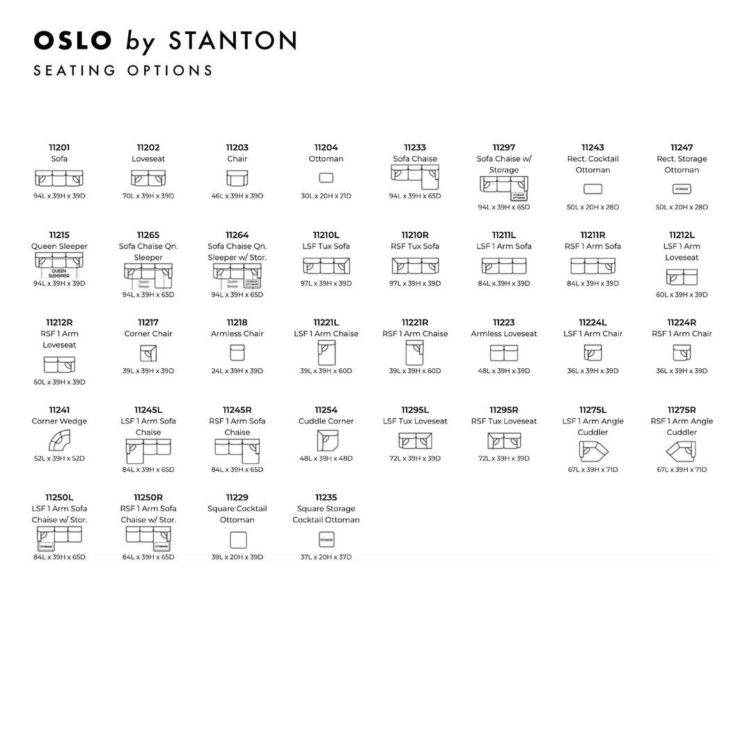 Oslo Custom Sofa / Sectional spec sheet - custom sofa sectional by Stanton - Whats New Furniture Portland OR