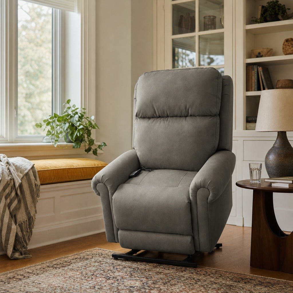 Overton Power Lift Recliner in Beyond Granite styled in a Portland Irvington foursquare living room — What&