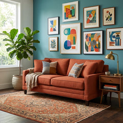 Pinnacle Loft Sofa in Bennett Marmalade side angle - loft-scale custom fabric sofa by Stanton - Whats New Furniture Portland OR