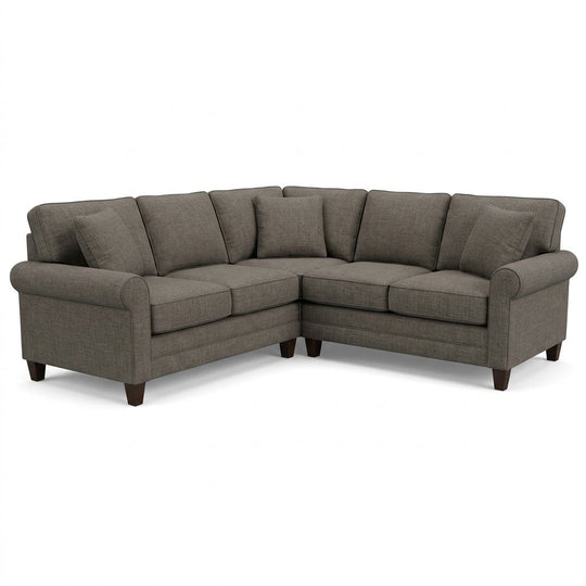 Pinnacle Sectional in Bennett Praline warm gray woven fabric - mid-century modern sectional by Stanton - Whats New Furniture Portland OR