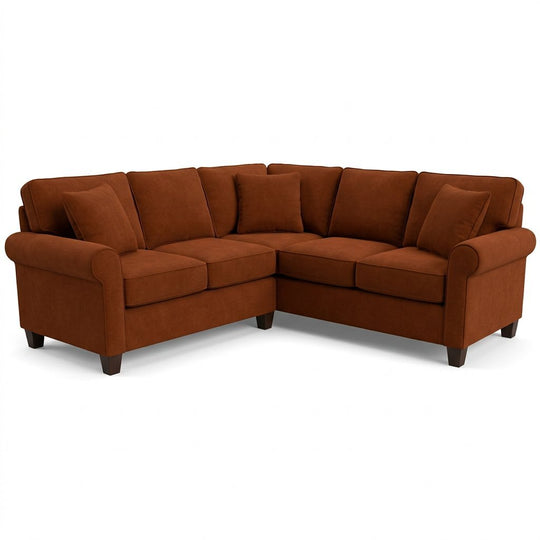 Pinnacle Sectional in Marquis Rust velvet fabric - mid-century modern sectional by Stanton - Whats New Furniture Portland OR