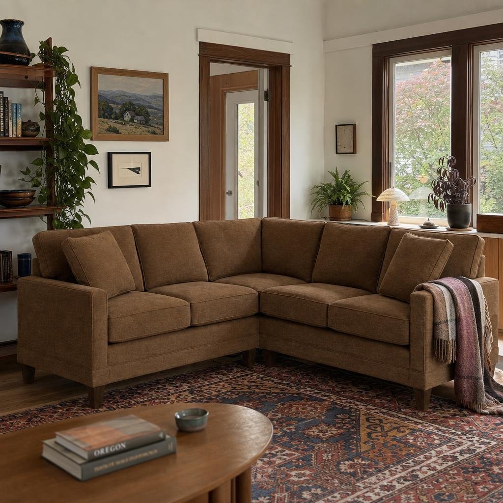 Pinnacle Sectional in Patagonia Adobe in a Portland living room - Whats New Furniture
