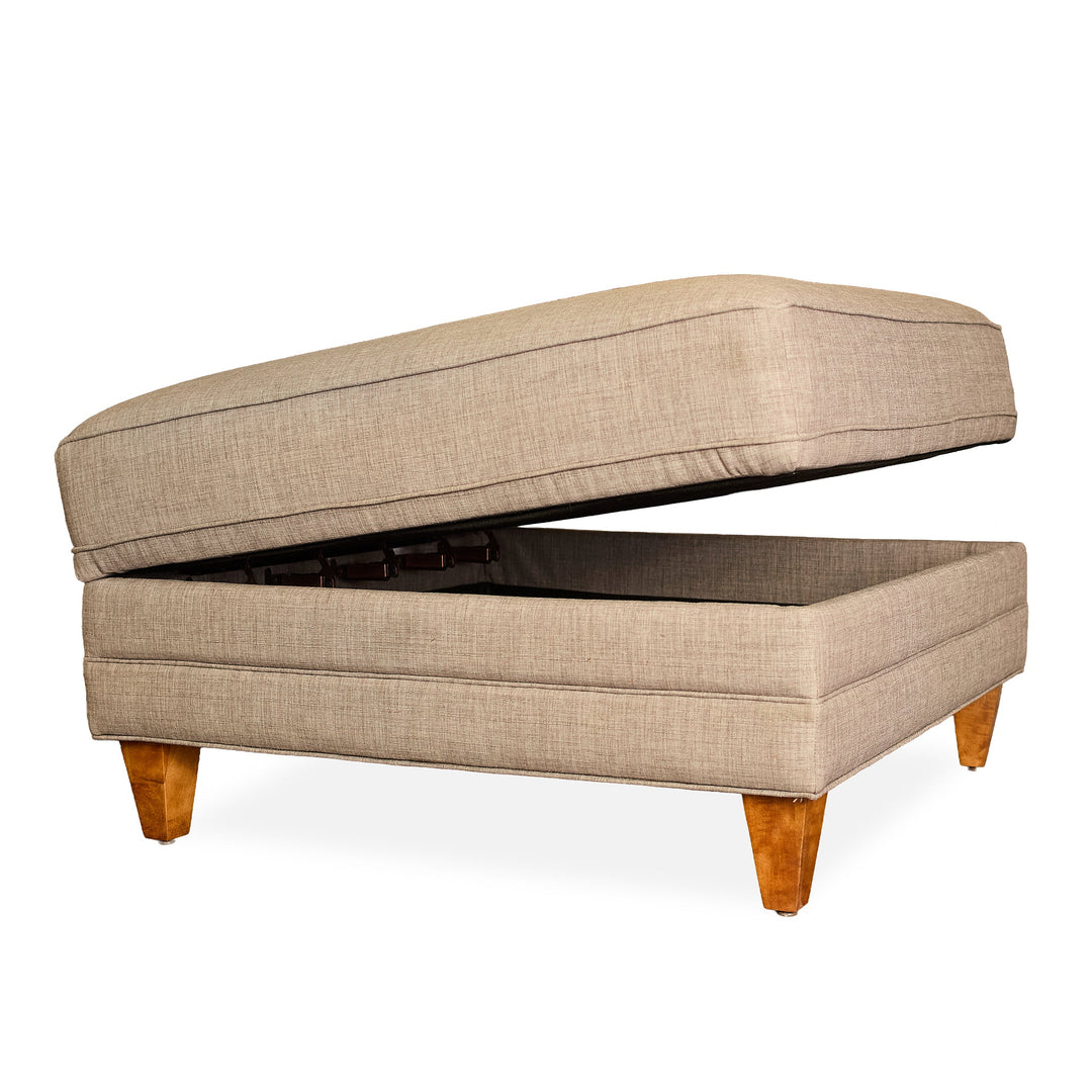 Pinnacle Storage Ottoman in Bennett Prailine open storage side angle - Bennett Prailine storage ottoman by Stanton - Whats New Furniture Portland OR