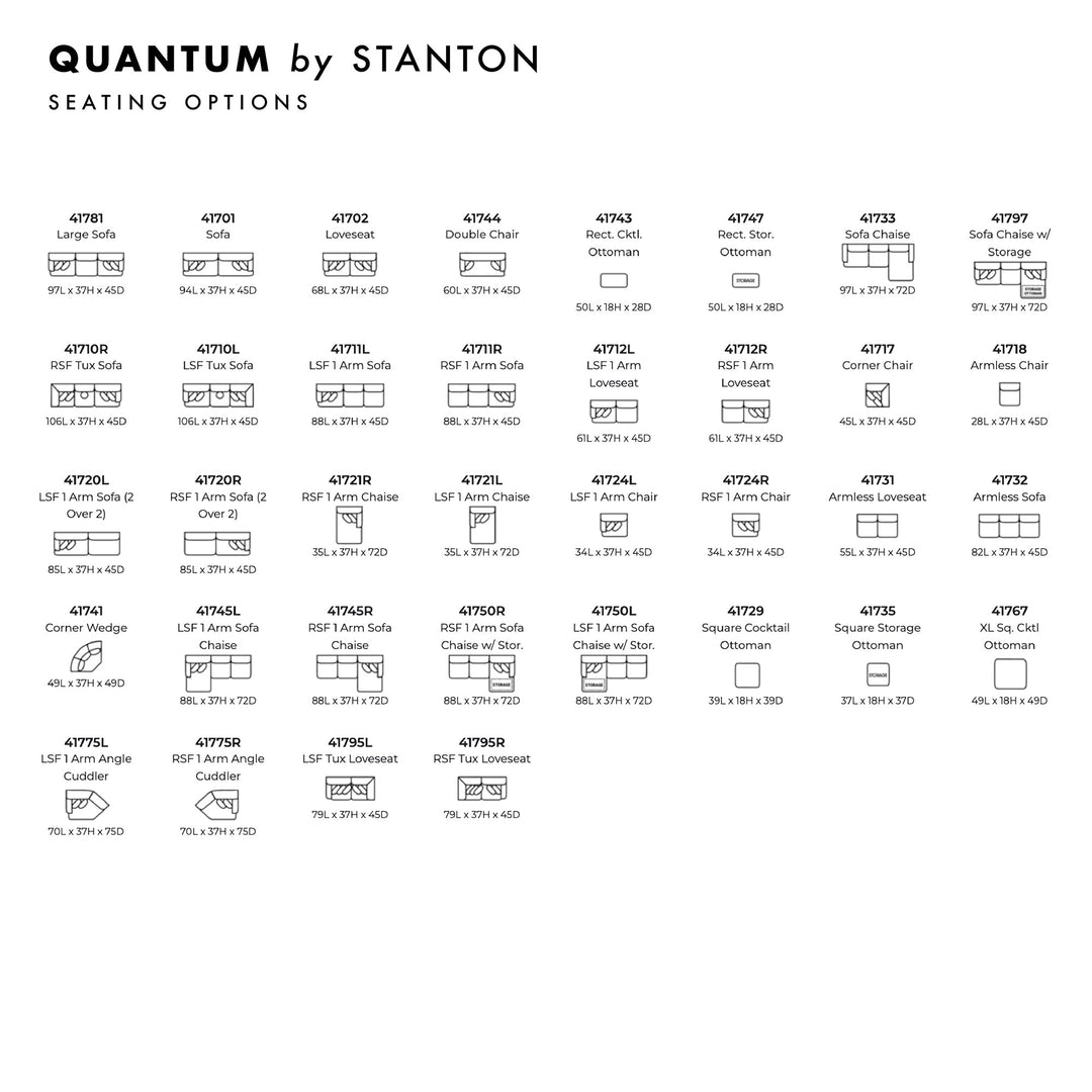 Quantum Custom Sofa / Sectional dimension view - custom sofa sectional by Stanton - Whats New Furniture Portland OR